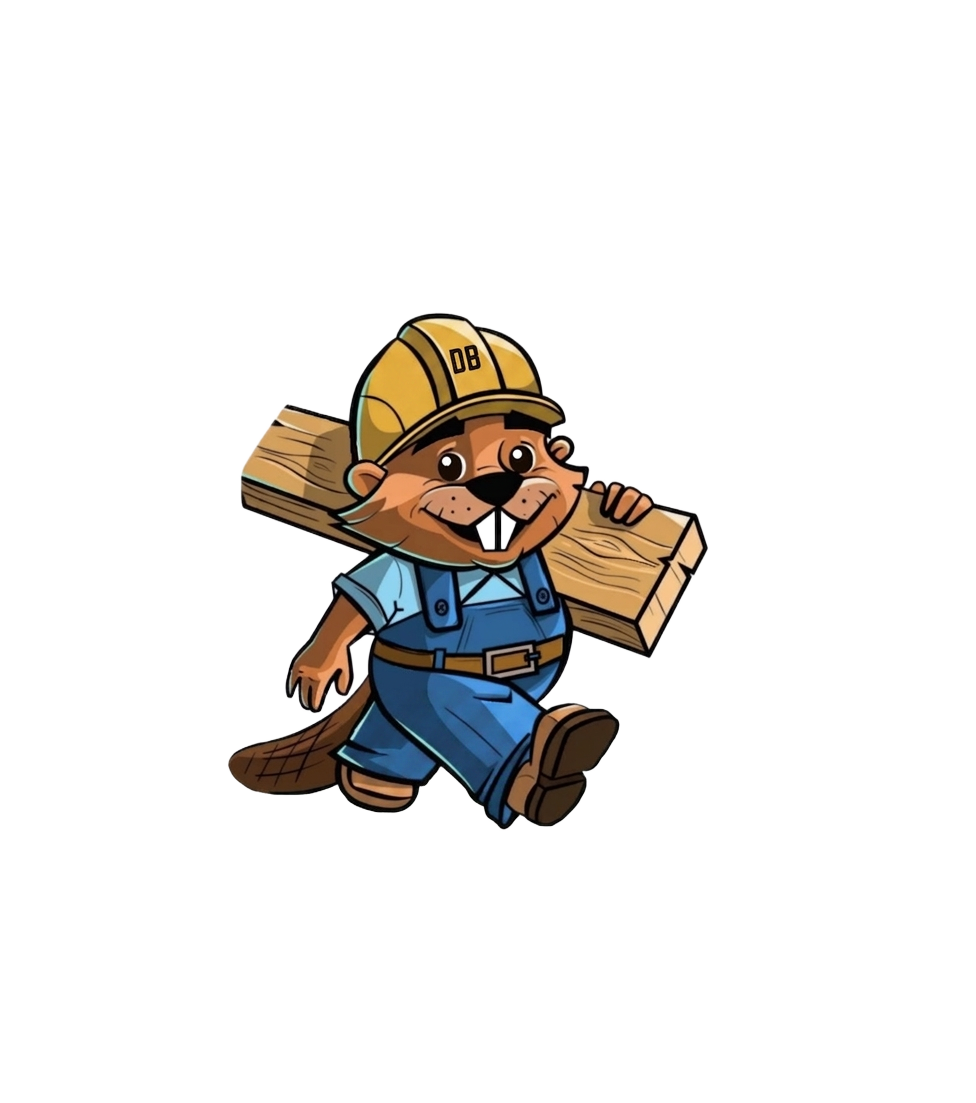 Don Beaver mascot carrying lumber